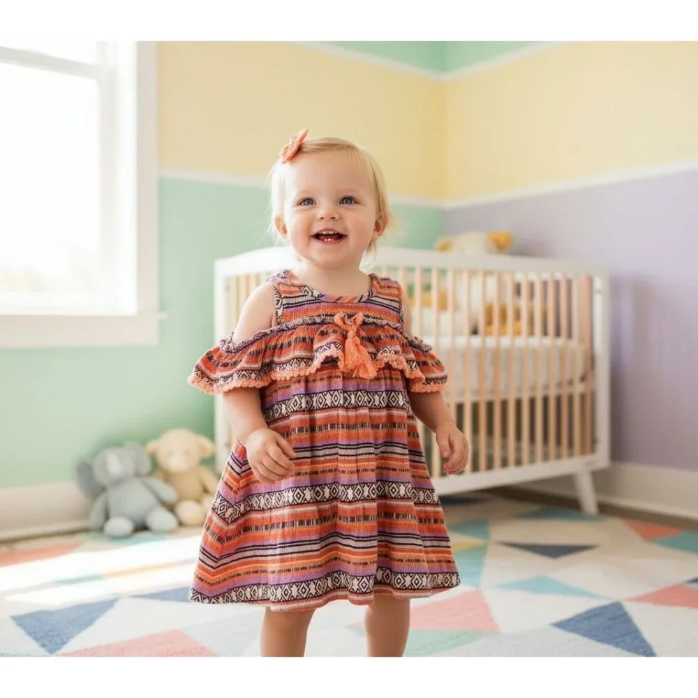 New 12M Jessica Simpson Baby Dress Outfit Ruffle Cold-Shoulder Diaper Cover